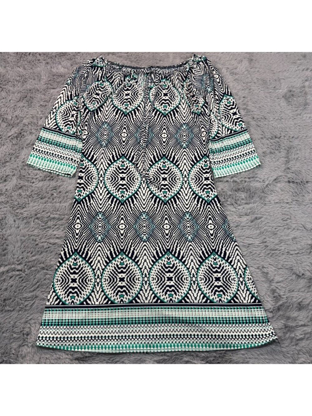 Vertiche Dress Women's M White Geometric Polyester Fit & Flare Tropical Stretch